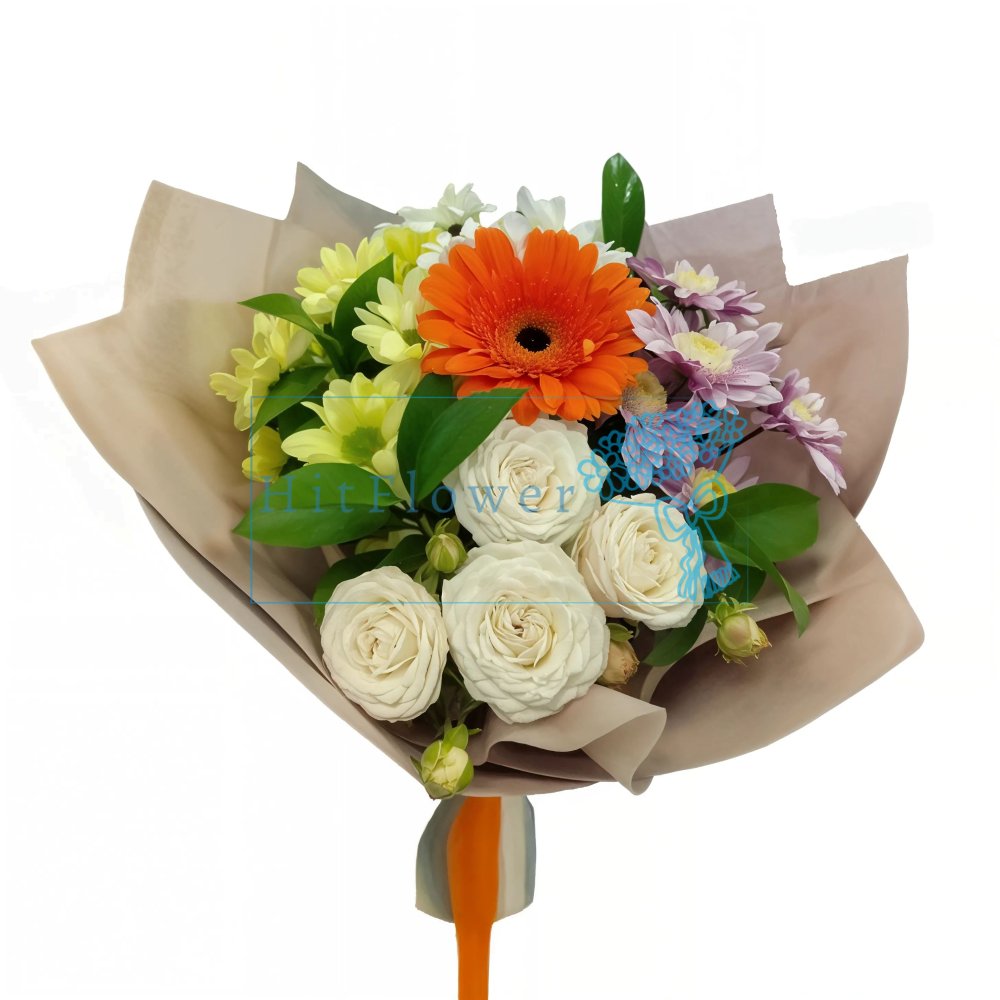 Букет цветов Утренняя улыбка Букет цветов из: Розы, Герберы и Хризантемы