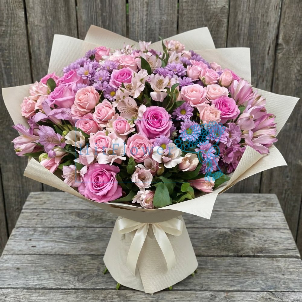 Букет из Хризантемы, Альстромерии и Розы Элитный букет цветов из: Хризантемы, Альстромерии и Розы